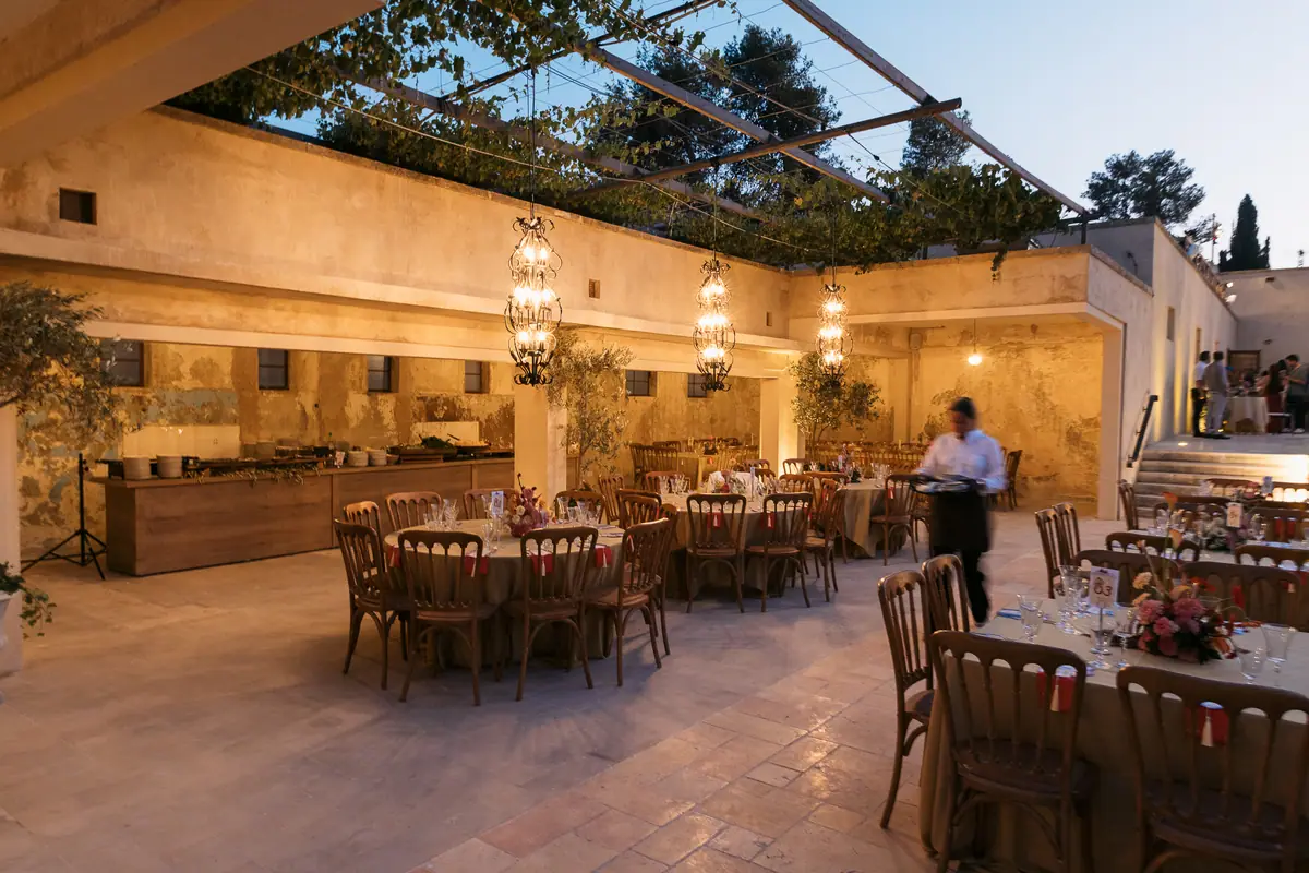 Round tables under the pergola